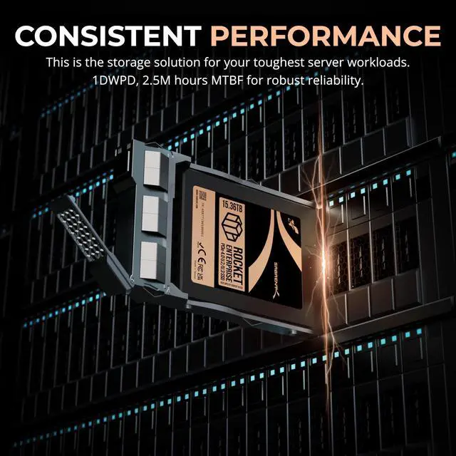 Alt view image 4 of 7 - SABRENT Rocket Enterprise PCIe 4.0 U.2 15.36TB NVMe SSD, High-Endurance Server Drive with Power Loss Protection, Up to 7,000MB/s, 1DWPD, E2E Protection, NVMe-MI, 2.5M MTBF (SB-P4U2-15360)
