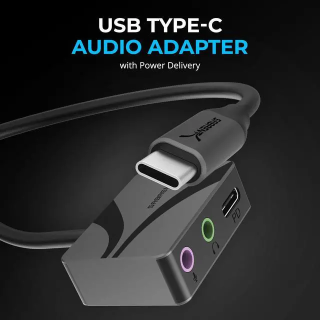Alt view image 2 of 7 - SABRENT USB Type-C to 3.5mm Audio Adapter with 100W PD, USB C External Sound Card for Headset Microphone Speakers Stereo Output 24-bit 96KHz Compatible with Laptop Tablet Smartphone (AU-PACM)