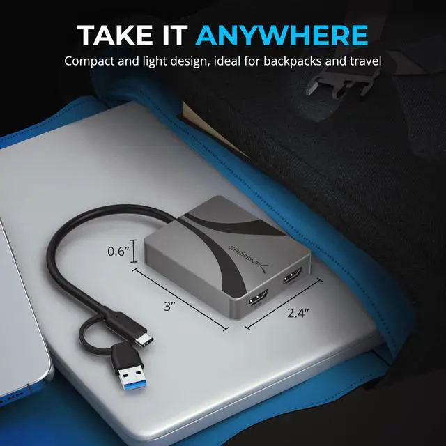 Alt view image 4 of 7 - SABRENT USB Type-C/A to Dual HDMI Adapter, 4K@60Hz, Extended & Mirror Modes, Alt Mode + DisplayLink Compatible, Stereo/5.1 Audio, HDCP Support, Aluminum Housing, Plug & Play, (DA-CA2H)