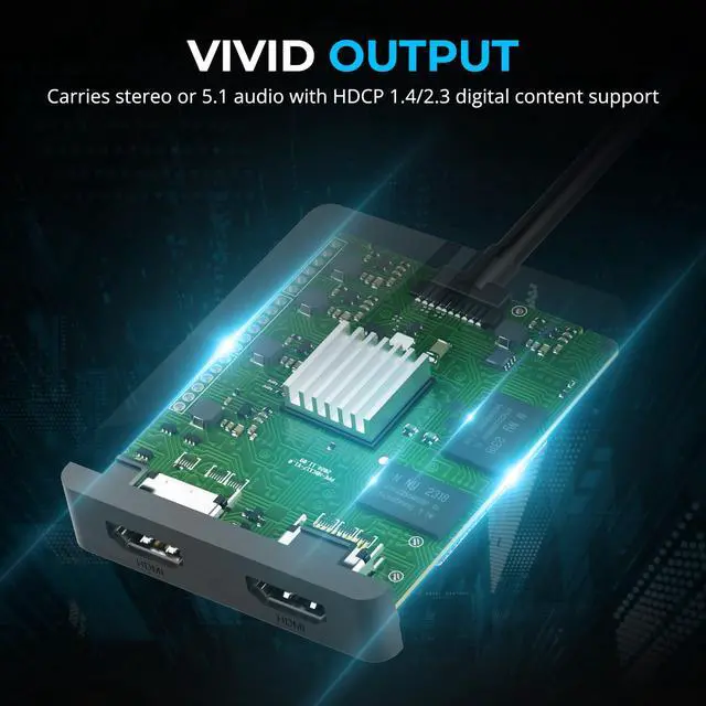 Alt view image 7 of 7 - SABRENT USB Type-C/A to Dual HDMI Adapter, 4K@60Hz, Extended & Mirror Modes, Alt Mode + DisplayLink Compatible, Stereo/5.1 Audio, HDCP Support, Aluminum Housing, Plug & Play, (DA-CA2H)