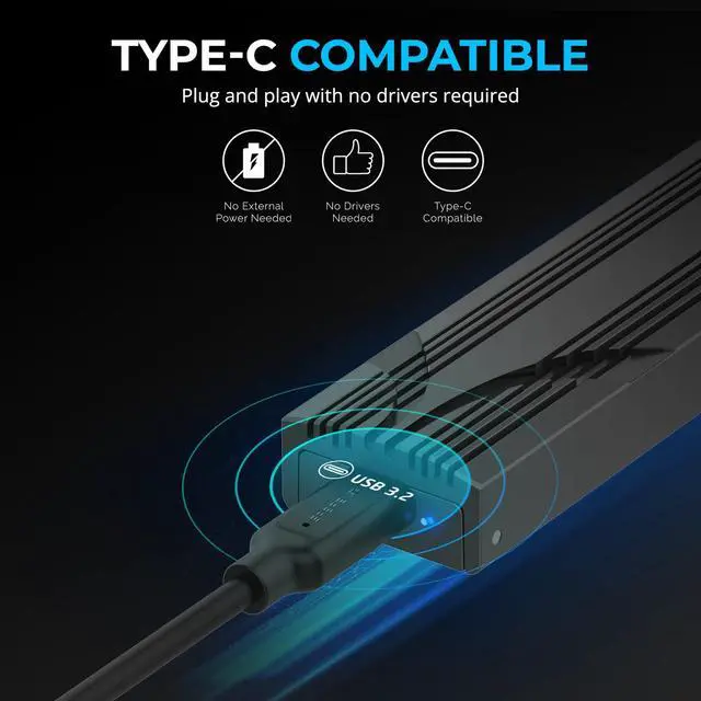 Alt view image 2 of 7 - SABRENT USB 3.2 Type-C Tool-Free Enclosure for M.2 NVMe SSDs Only, 10Gbps Gen 2 USB C External Adapter for M.2 2230/2242/2260/2280 (Not SATA), Aluminum Alloy, Type-A Adapter Included (EC-PNVO)