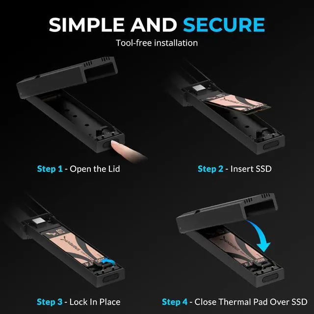 Alt view image 3 of 7 - SABRENT USB 3.2 Type-C Tool-Free Enclosure for M.2 NVMe SSDs Only, 10Gbps Gen 2 USB C External Adapter for M.2 2230/2242/2260/2280 (Not SATA), Aluminum Alloy, Type-A Adapter Included (EC-PNVO)