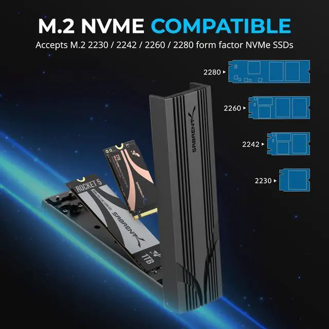 Alt view image 7 of 7 - SABRENT USB 3.2 Type-C Tool-Free Enclosure for M.2 NVMe SSDs Only, 10Gbps Gen 2 USB C External Adapter for M.2 2230/2242/2260/2280 (Not SATA), Aluminum Alloy, Type-A Adapter Included (EC-PNVO)