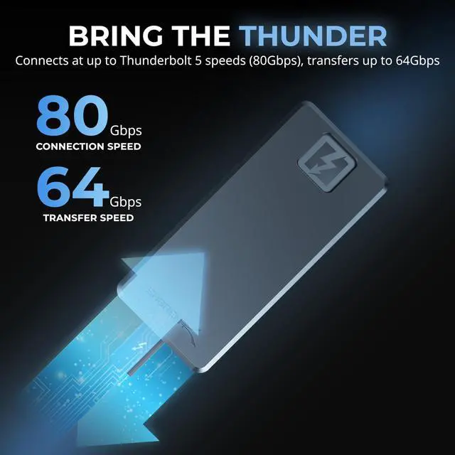 Alt view image 4 of 7 - SABRENT Rocket XTRM 5 2TB Thunderbolt 5 Portable SSD, 80Gbps Connection, Up to 64Gbps Transfer, Compatible with TB4 TB3 USB4 USB 3.2 20Gbps 10Gbps 5Gbps, Rugged Aluminum and Silicone (SB-XTM5-2TB)