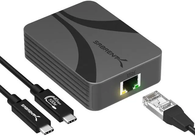 Main image of SABRENT USB4 to 10 Gigabit Ethernet Adapter  USB-C to 10GbE Network Adapter for USB4/Thunderbolt 3/4, Aluminum Housing, Bus Powered, Backward Compatible with Multi-Gig and Gigabit Networks (NT-P10G)