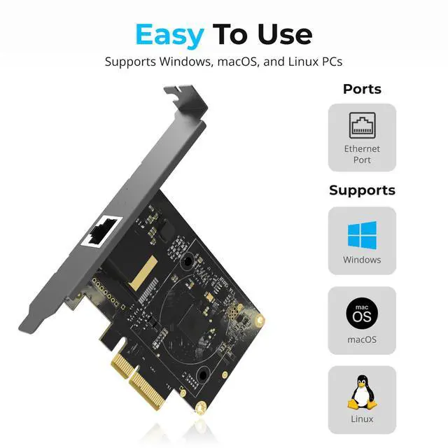 Alt view image 4 of 6 - SABRENT 10 Gigabit Ethernet PCIe Network Adapter  PCIe 3.0 x4 Card, Aluminum Heatsink, Backward Compatible with 5GbE/2.5GbE/Gigabit/Fast Ethernet, Fits x4/x8/x16 Slots, Status LEDs (NT-10PE)