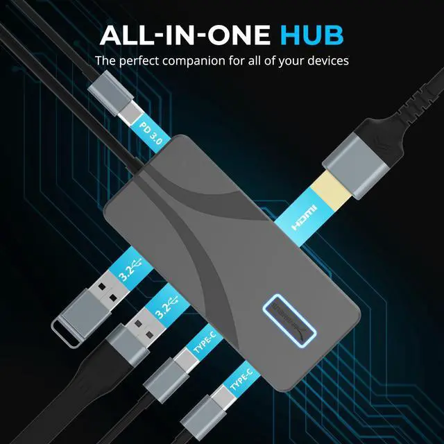 Alt view image 4 of 7 - SABRENT USB Type-C 5-Port Hub with 10Gbps USB 3.2 Ports, 4K HDMI Output, 80W Power Delivery, 2x USB-A, 2x USB-C, Portable Docking Station for Laptops Tablets Smartphones, HDR/HDCP Support (HB-TG5P)