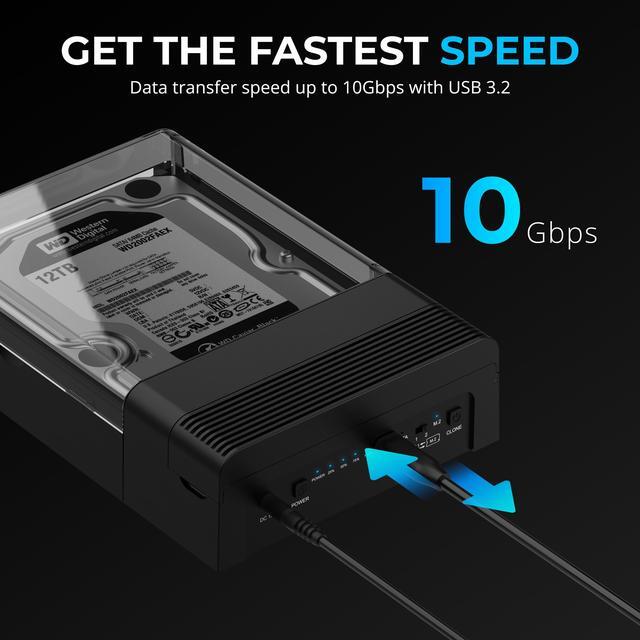 Alt view image 5 of 8 - SABRENT USB Type C Lay Flat Docking Station for M.2 PCIe NVMe + SATA 2.5'"/3.5" SSD & HDD with Offline Clone Function [DS-UFNC]