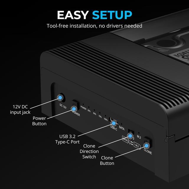 Alt view image 6 of 8 - SABRENT USB Type C Lay Flat Docking Station for M.2 PCIe NVMe + SATA 2.5'"/3.5" SSD & HDD with Offline Clone Function [DS-UFNC]