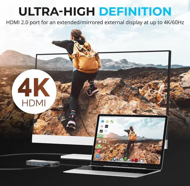 Alt view image 4 of 7 - SABRENT USB-C Hub, 6-Port Dock with M.2 SSD Slot, 90W PD3.0, 1 USB 2.0 & 2 USB 3.0 Type-A Ports, HDMI 2.0 4K@60Hz, RJ45 1GbE Port (HB-6PNV)