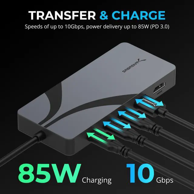 Alt view image 3 of 7 - SABRENT USB4 Hub, Travel Dock Hub with 2 USB-C Ports, 1 USB-A Port, HDMI 2.1, 2.5GbE and 85W PD 3.0 [HB-U4HP]