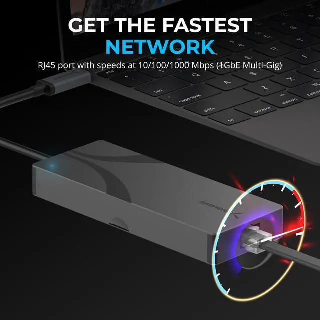 Alt view image 5 of 7 - SABRENT USB-C Hub, 6-Port Dock with M.2 SSD Slot, 90W PD3.0, 1 USB 2.0 & 2 USB 3.0 Type-A Ports, HDMI 2.0 4K@60Hz, RJ45 1GbE Port (HB-6PNV)