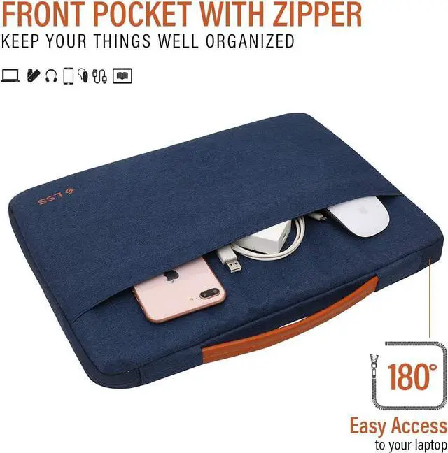 Alt view image 3 of 5 - LSS Protective Laptop Sleeve Case with PU Leather Handle for Men/Women - Stylish & Durable Sleeve for 12"-12.9" Laptops, Compatible with MacBook Air, Pro & More Blue 12 in - 12.9 in
