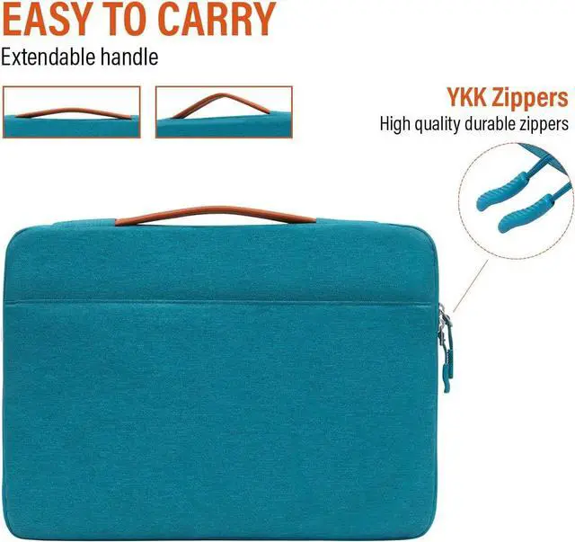 Alt view image 2 of 5 - LSS Protective Laptop Sleeve Case with PU Leather Handle for Men/Women - Stylish & Durable Sleeve for 14-15.6 Laptops, Compatible with MacBook Air, Pro & More Teal 14 in - 15.6 in