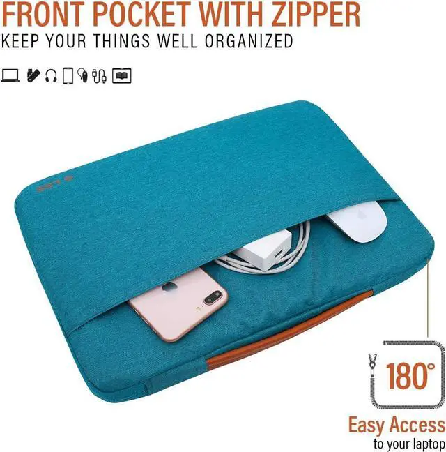 Alt view image 3 of 5 - LSS Protective Laptop Sleeve Case with PU Leather Handle for Men/Women - Stylish & Durable Sleeve for 14-15.6 Laptops, Compatible with MacBook Air, Pro & More Teal 14 in - 15.6 in