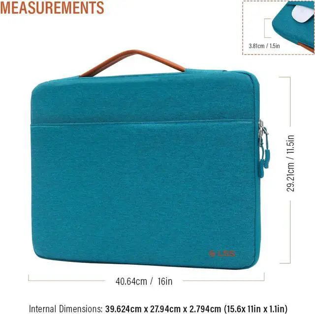 Alt view image 5 of 5 - LSS Protective Laptop Sleeve Case with PU Leather Handle for Men/Women - Stylish & Durable Sleeve for 14-15.6 Laptops, Compatible with MacBook Air, Pro & More Teal 14 in - 15.6 in