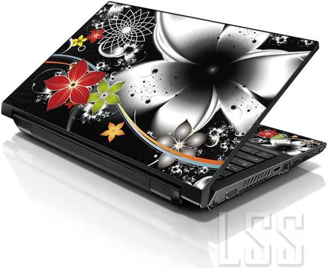 Main image of LSS 17 17.3 Inches Laptop Notebook Skin Sticker with 2 Wrist Pads - Reusable Cover Protector Vinyl Sticker Cover Decal Fits 17" - 19" - Black and Grey Floral Pattern