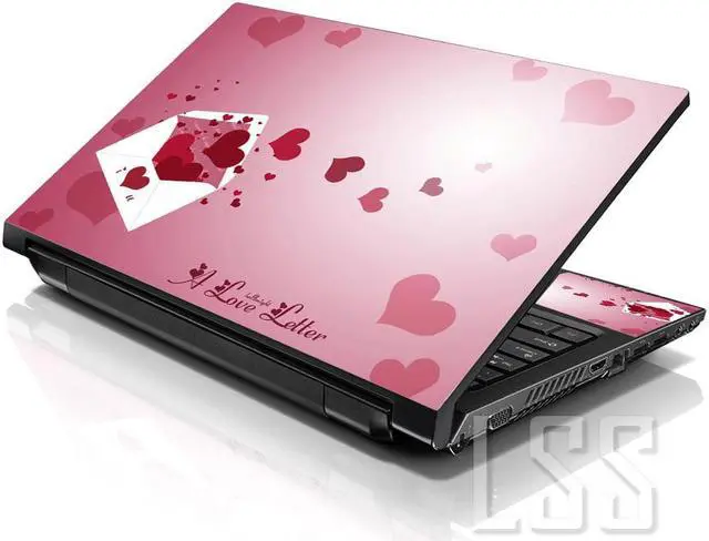 Main image of LSS 15 15.6 Inches Laptop Notebook Skin Sticker with 2 Wrist Pads - Reusable Cover Protector Vinyl Sticker Cover Decal Fits 13" - 16" - Pink Hearts Envelope Pattern