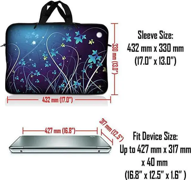 Alt view image 3 of 3 - LSS 17 inch Laptop Sleeve Bag Carrying Case Pouch with Handle for 17.4" 17.3" 17" 16" Apple Macbook, GW, Acer, Asus, Dell, Hp, Sony, Toshiba, Blue Swirl Mid Summer Night Floral