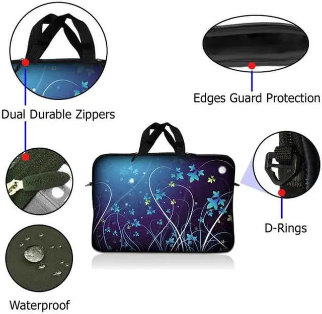 Alt view image 2 of 3 - LSS 17 inch Laptop Sleeve Bag Carrying Case Pouch with Handle for 17.4" 17.3" 17" 16" Apple Macbook, GW, Acer, Asus, Dell, Hp, Sony, Toshiba, Blue Swirl Mid Summer Night Floral