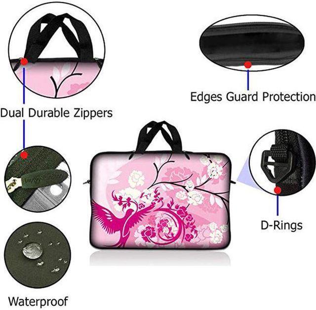 Alt view image 2 of 3 - LSS 10.2 inch Laptop Sleeve Bag Carrying Case Pouch with Handle for 8" 8.9" 9" 10" 10.2" Apple Macbook, GW, Acer, Asus, Dell, Hp, Sony, Toshiba, Pink White Roses Bird Floral