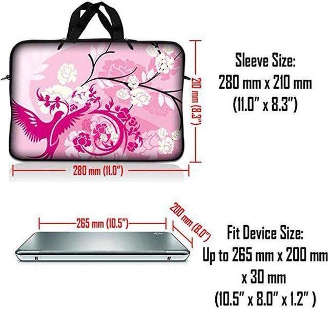 Alt view image 3 of 3 - LSS 10.2 inch Laptop Sleeve Bag Carrying Case Pouch with Handle for 8" 8.9" 9" 10" 10.2" Apple Macbook, GW, Acer, Asus, Dell, Hp, Sony, Toshiba, Pink White Roses Bird Floral
