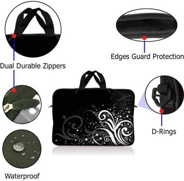 Alt view image 2 of 3 - LSS 10.2 inch Laptop Sleeve Bag Carrying Case Pouch with Handle for 8" 8.9" 9" 10" 10.2" Apple Macbook, GW, Acer, Asus, Dell, Hp, Sony, Toshiba, Black and White Floral