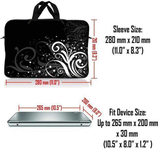 Alt view image 3 of 3 - LSS 10.2 inch Laptop Sleeve Bag Carrying Case Pouch with Handle for 8" 8.9" 9" 10" 10.2" Apple Macbook, GW, Acer, Asus, Dell, Hp, Sony, Toshiba, Black and White Floral