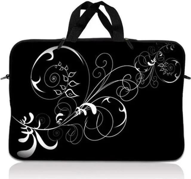 Main image of LSS 15.6 inch Laptop Sleeve Bag Carrying Case Pouch with Handle for 14" 15" 15.4" 15.6" Apple Macbook, GW, Acer, Asus, Dell, Hp, Sony, Toshiba,  Vines Black and White Swirl Floral
