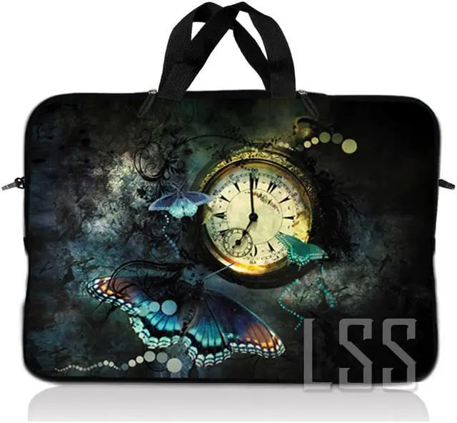 Main image of LSS 17 inch Laptop Sleeve Bag Carrying Case Pouch with Handle for 17.4" 17.3" 17" 16" Apple Macbook, GW, Acer, Asus, Dell, Hp, Sony, Toshiba, Clock Butterfly Floral