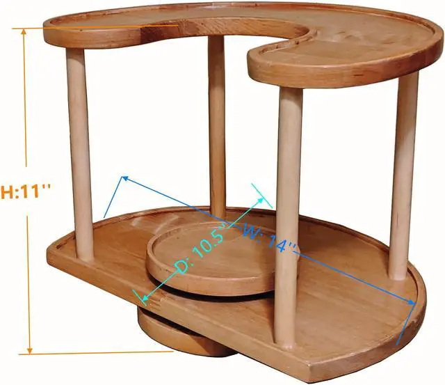 Alt view image 2 of 6 - Two Tier Organizer Wood Lazy Susan for Countertop Spinner Turntable Tea Organizer for Cabinet Soda Rack Organizer Turn Tables for Organization Spice Storage Organizer House Organization Sunset