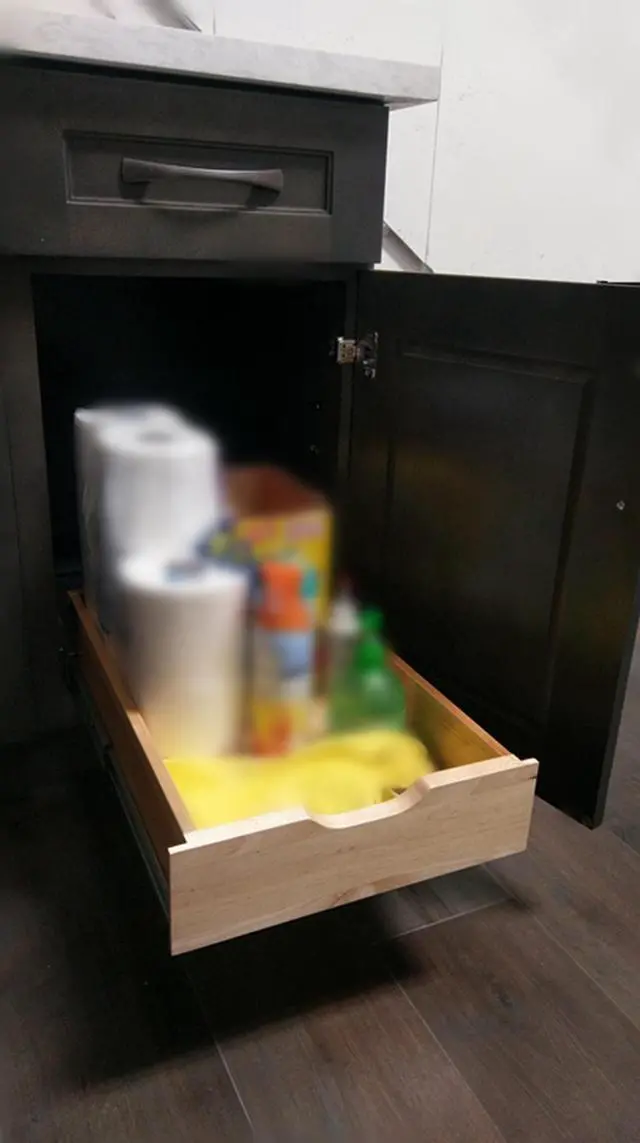 Alt view image 3 of 7 - Fully Assembled Soft Close Drawer Organizer | Pull Out Under Cabinet Sliding Shelf Pull Out Organizer Drawer | Roll Out Wood Box Storage Shelve | Dovetail Joint Rolling Tray