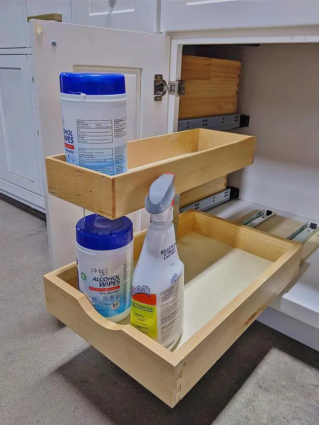 Alt view image 2 of 7 - 2 Tier Pull Out Organizer Shelf Sliding Drawer Storage for Kitchen Bathroom Storage Cabinet Under Sink Slide Out Shelf Organizing Storage Pull-Out Cabinet Organizer Roll Out Drawer