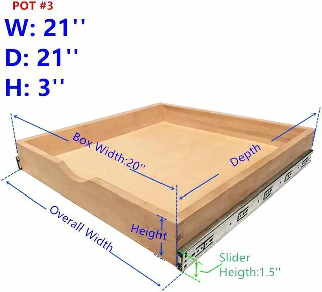 Main image of 20'' Width Drawer Organizer Roll Wood Tray Kitchen OrganizerDrawer Box, Cabinet Slide Out Shelve Pull-Out Shelf, W/ Wood Spacer Pantry Organization Storage (Fits RTA Face Frame Cabinet B24, Pantry 24)