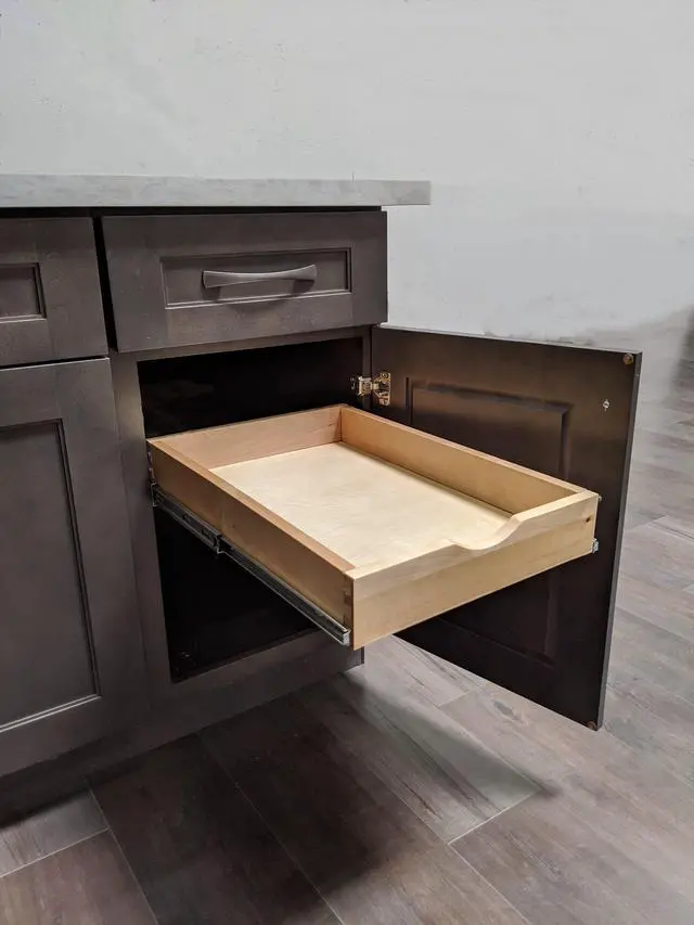 Alt view image 4 of 7 - 14 inch Width Drawer Wood Pull Out Tray Drawer Box Kitchen Cabinet Organizer, Cabinet Slide Out Shelve, Wooden Pull-Out Shelf, Include Side Mount Sliders & Rear Bracket --DIY (Fits RTA Cabinet B18)