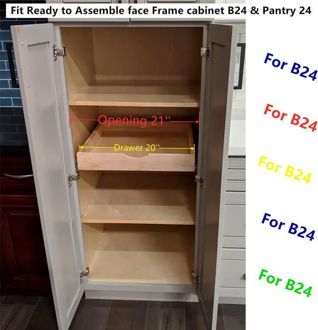 Alt view image 2 of 7 - 20'' Width Drawer Organizer Roll Wood Tray Kitchen OrganizerDrawer Box, Cabinet Slide Out Shelve Pull-Out Shelf, W/ Wood Spacer Pantry Organization Storage (Fits RTA Face Frame Cabinet B24, Pantry 24)