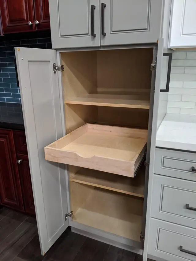 Alt view image 5 of 7 - 20'' Width Drawer Organizer Roll Wood Tray Kitchen OrganizerDrawer Box, Cabinet Slide Out Shelve Pull-Out Shelf, W/ Wood Spacer Pantry Organization Storage (Fits RTA Face Frame Cabinet B24, Pantry 24)