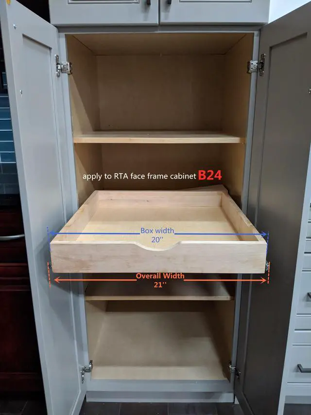 Alt view image 6 of 7 - 20'' Width Drawer Organizer Roll Wood Tray Kitchen OrganizerDrawer Box, Cabinet Slide Out Shelve Pull-Out Shelf, W/ Wood Spacer Pantry Organization Storage (Fits RTA Face Frame Cabinet B24, Pantry 24)