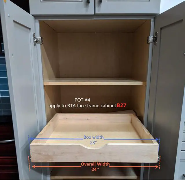 Alt view image 3 of 7 - 23'' Width Drawer Box Wooden Roll Out Tray Wood Pull Out Tray, Kitchen Cabinet Organizer, Kitchen Organization Storage Drawer, Pantry Organization and Storage Pull-out Shelf (Fit RTA Cabinet B27)