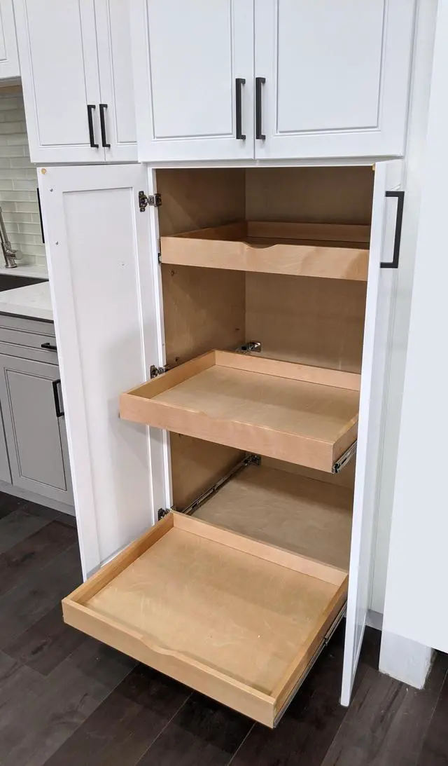 Alt view image 4 of 7 - 26'' Width Drawer Roll Wood Tray Drawer Box Kitchen Organizer Cabinet Slide Out Shelve, Pull-Out Shelf, Pantry Organization & Storage w/ Sliders-- DIY Project (Fits RTA Face Frame B30 and Pantry30)
