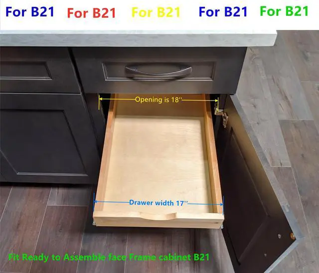Alt view image 2 of 8 - 17'' Width Pull Out Drawer Garbage Drawer Roll Out Tray Wood Pull Out Drawer Box Kitchen Cabinet Organizer Cabinet Slide Out Shelv Pull-Out Shelf Pull Out Sliding Drawer DIY (Fits RTA Face Frame B21)