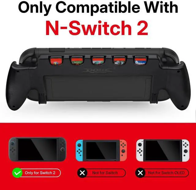 Alt view image 2 of 7 - Abourt Console Grip with 5 Game Slots Compatible with Nintendo Switch 2 (2025), Ergonomic Grip Hard Shell for Users Who Prefer Handheld Mode, Black