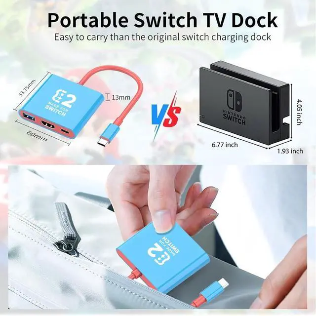 Alt view image 3 of 7 - Abourt Switch 2 Dock, Replacement for Nintendo Switch 2 Dock Support 4K/60HZ TV Mode Compatible Nintendo 2, Travel Adapter with HDMI2.0 PD100W USB3.0 Port