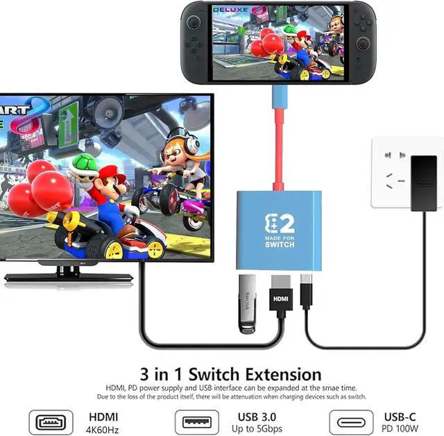 Alt view image 6 of 7 - Abourt Switch 2 Dock, Replacement for Nintendo Switch 2 Dock Support 4K/60HZ TV Mode Compatible Nintendo 2, Travel Adapter with HDMI2.0 PD100W USB3.0 Port