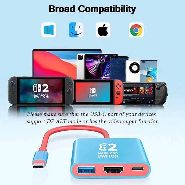 Alt view image 7 of 7 - Abourt Switch 2 Dock, Replacement for Nintendo Switch 2 Dock Support 4K/60HZ TV Mode Compatible Nintendo 2, Travel Adapter with HDMI2.0 PD100W USB3.0 Port