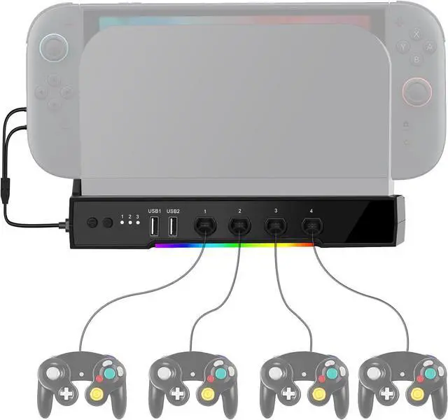 Main image of Abourt Cooling Fan Dock Station Compatible with Nintendo Switch 2, Adapter Compatible with Gamecube Controller, Dual-Fan Cooling System with 2 USB Ports for Charging Data