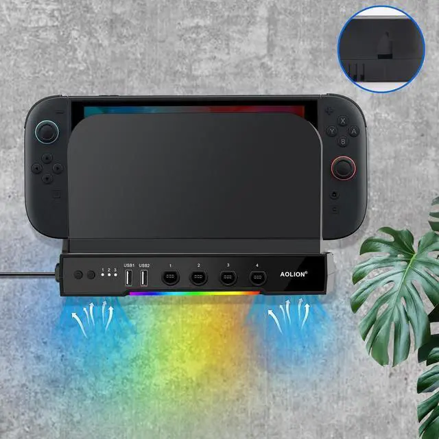 Alt view image 6 of 6 - Abourt Cooling Fan Dock Station Compatible with Nintendo Switch 2, Adapter Compatible with Gamecube Controller, Dual-Fan Cooling System with 2 USB Ports for Charging Data