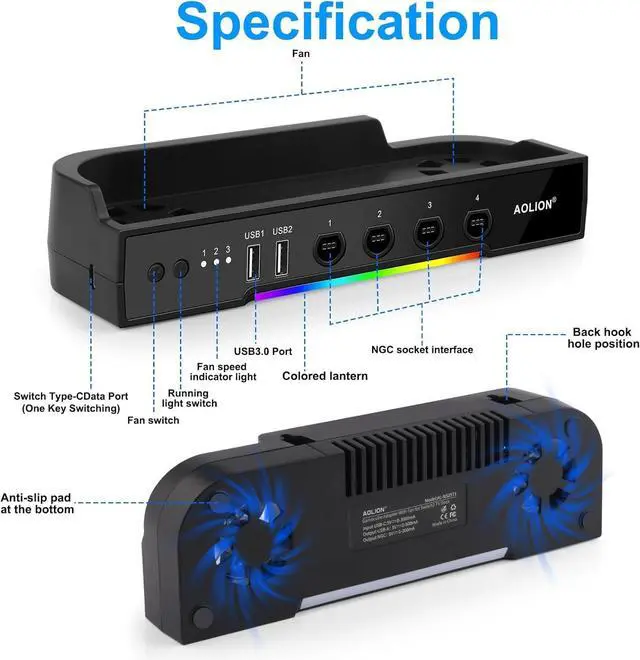 Alt view image 5 of 6 - Abourt Cooling Fan Dock Station Compatible with Nintendo Switch 2, Adapter Compatible with Gamecube Controller, Dual-Fan Cooling System with 2 USB Ports for Charging Data