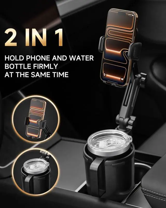 Alt view image 2 of 6 - Cup Holder Phone Holder for Car, 2 in 1 Cup Holder Phone Mount with Adjustable Base, Long-Arm Supports 360° Rotation, Car Phone Holder Compatible with All Phones| Anti-Slip&No Shake Design