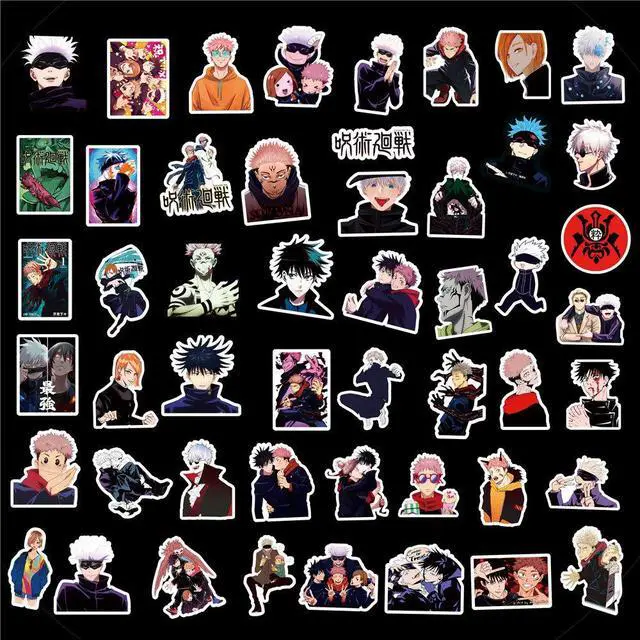 Alt view image 3 of 7 - 50PCS Jujutsu Kaisen Stickers Pack Anime Character Sticker for Water Bottle Laptop Skateboard Journal, Waterproof Vinyl Cool Manga Decals for Teens Adults Party Supplies